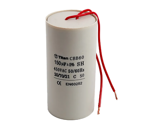 Конденcатор пусковой, 150 мкФ/450; кп 450~/ 65x130/-25~70C/пл, 2L, м